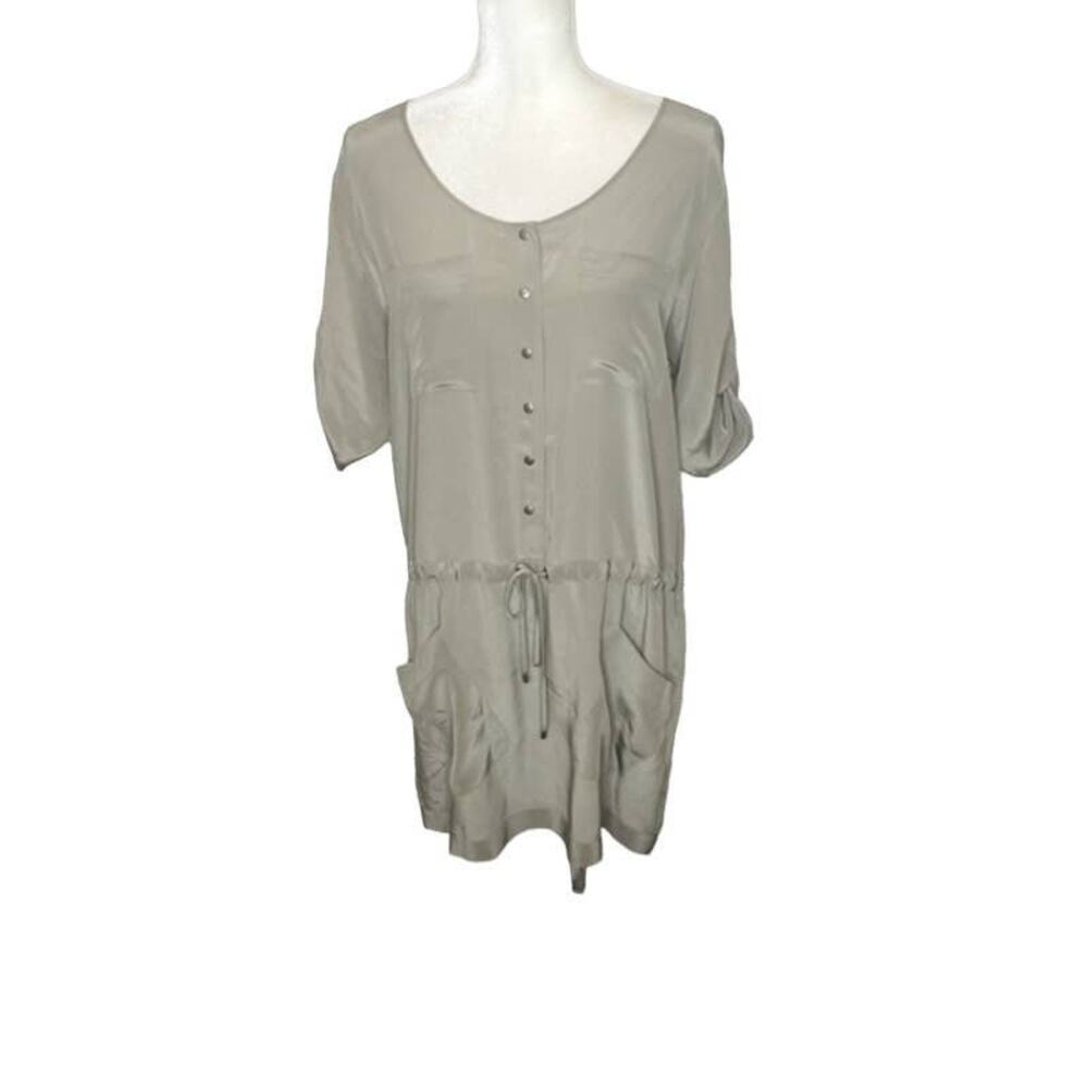 CLUB MONACO Women's Silk Utility Tunic Dress 2 Olive Green Preppy Quiet Luxury